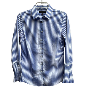Banana Republic Blue and White Striped Riley Dress Shirt Cotton Blend Size 6